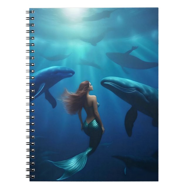 Beautiful Mermaid Swimming With Humpback Whales, Notebook (Front)