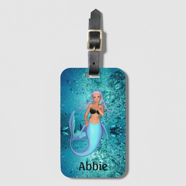Beautiful Mermaid Under Water Personalised Luggage Tag (Front Vertical)