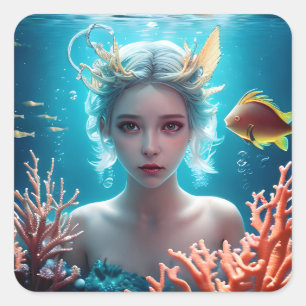 Beautiful Mermaid Under Water Square Sticker