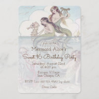 Beautiful Mermaid Vintage Sweet 16 Birthday Invite