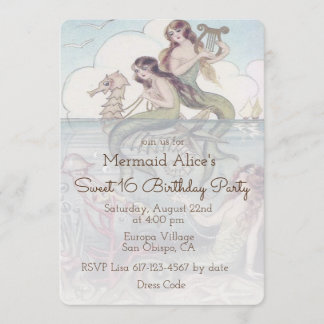 Beautiful Mermaid Vintage Sweet 16 Birthday Invite
