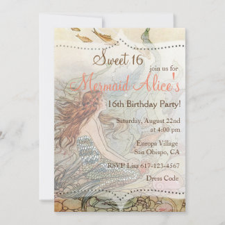 Beautiful Mermaid Vintage Sweet 16 Birthday Invite