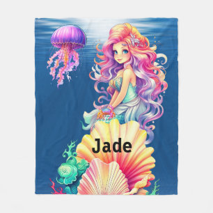  beautiful Mermaid with her sea friends Fleece Blanket