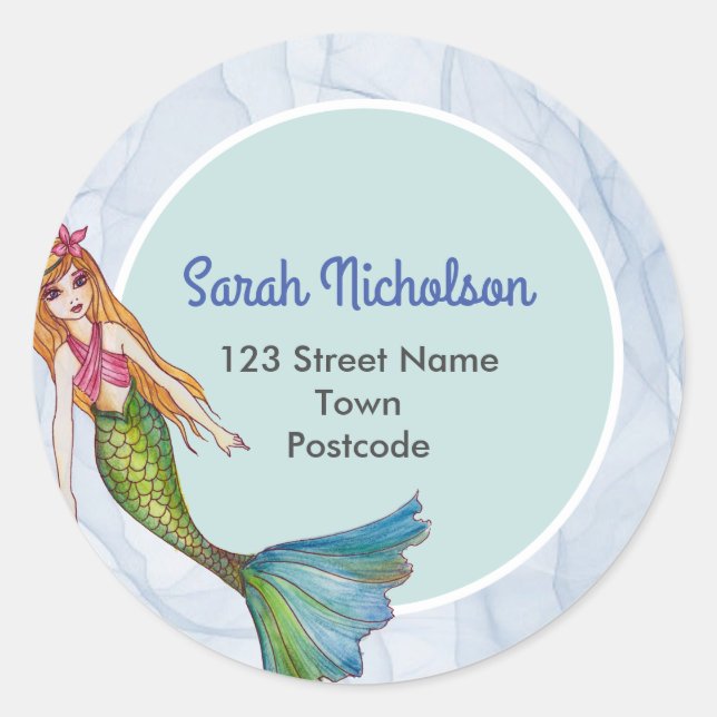 Beautiful Mermaid with Long Wavy Blonde Hair Classic Round Sticker (Front)