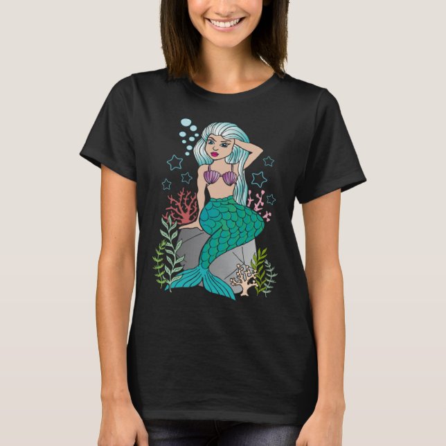 Beautiful Mermaid  Women Girls Underwater Sea Swim T-Shirt (Front)