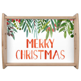 Beautiful "Merry Christmas" Berry and Branches Serving Tray