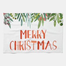 Beautiful "Merry Christmas" Berry and Branches Tea Towel