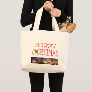 Beautiful Merry Christmas Text Pattern Design Art Large Tote Bag
