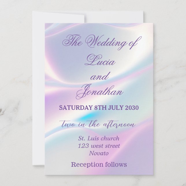 Beautiful metallic iridescent wedding  invitation (Front)