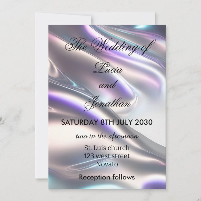 Beautiful metallic iridescent wedding invitation (Front)