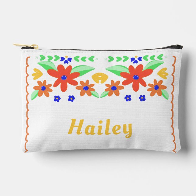 Beautiful Mexican Embroidery Custom Accessory Pouch (Front)