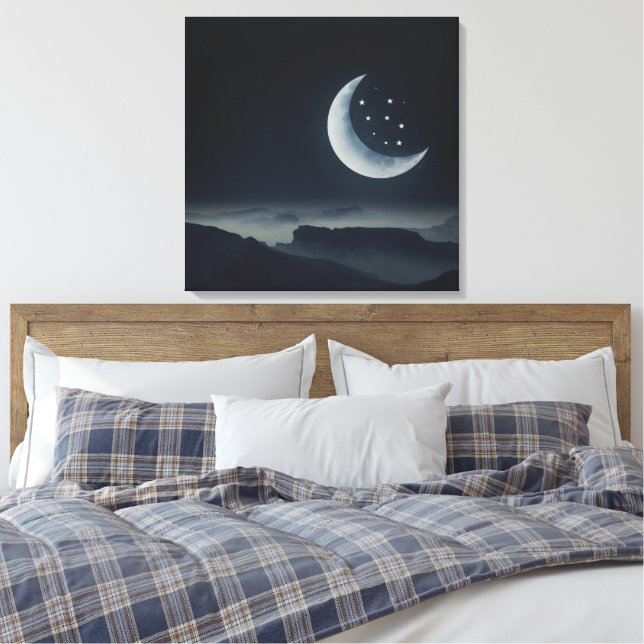 Beautiful Midnight Moon & Starry Night Canvas Print (Insitu(Bedroom))