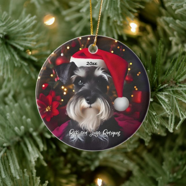 Beautiful Miniature Schnauzer with Santa Hat Ceramic Tree Decoration (Tree)