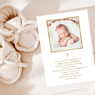 Beautiful Minimalism   Faux Gold Photo Baptism Invitation