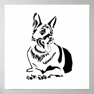 Beautiful Minimalist B&W German Shepherd Poster