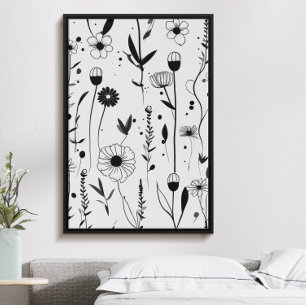 Beautiful minimalist black ink flower garden poster