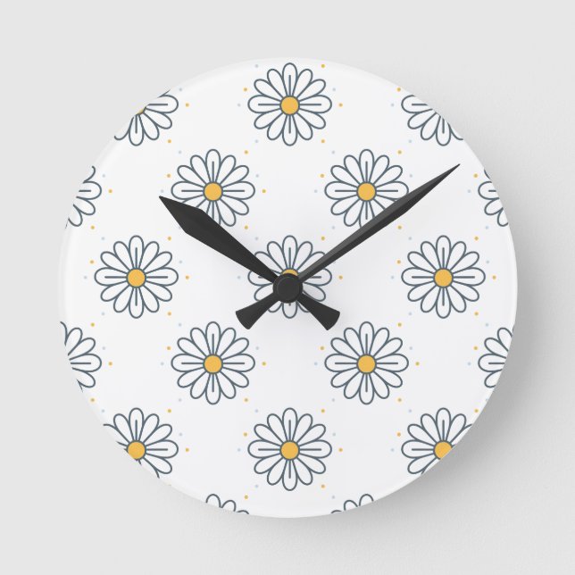 Beautiful, minimalist daisies round clock (Front)