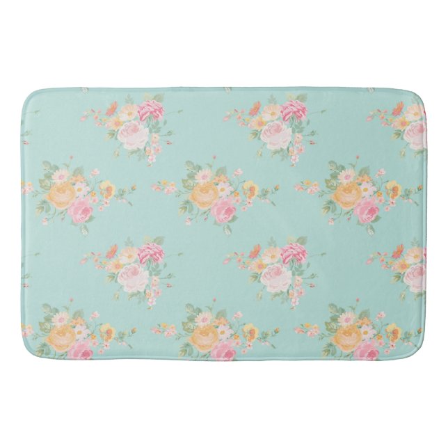 beautiful, mint,shabby chic, country chic, floral, bath mat (Front)