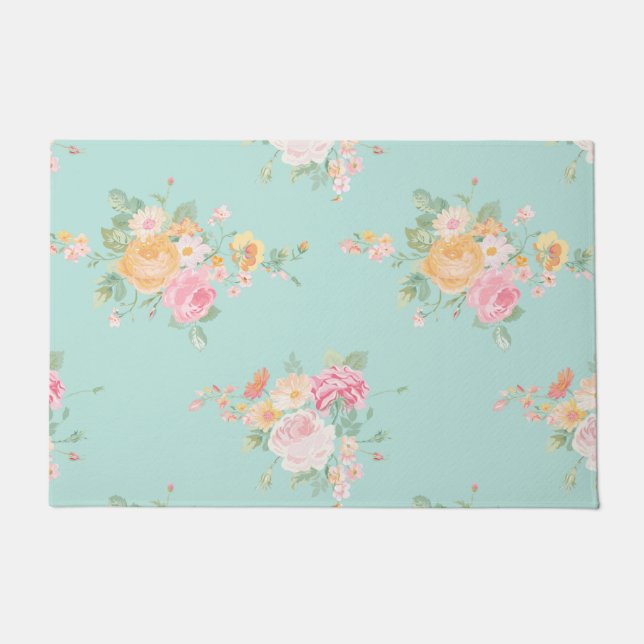 beautiful, mint,shabby chic, country chic, floral, doormat (Front)