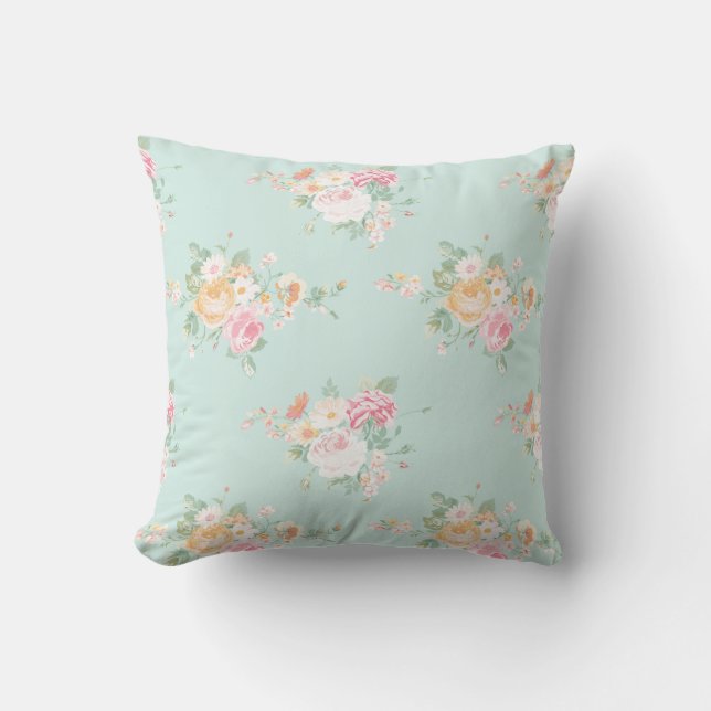 beautiful, mint,shabby chic, country chic, floral, outdoor cushion (Front)