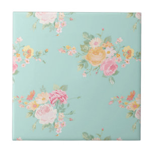 beautiful, mint,shabby chic, country chic, floral, tile