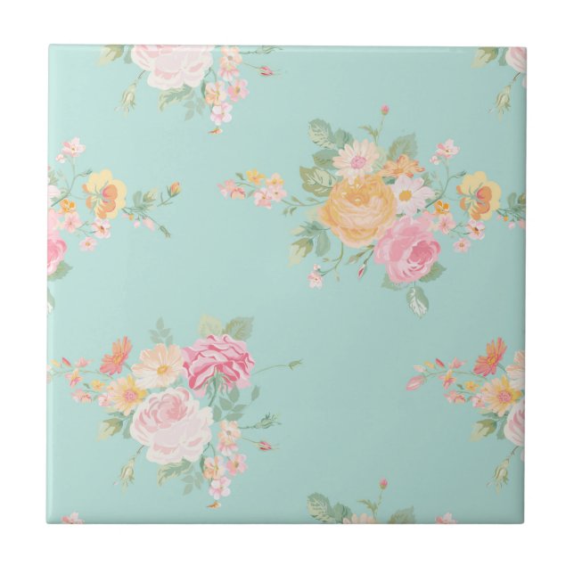 beautiful, mint,shabby chic, country chic, floral, tile (Front)