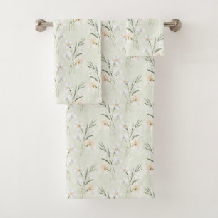 Beautiful Mint White Tropical Flowers Bath Towel Set