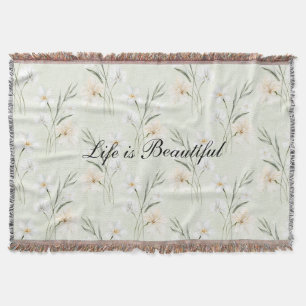 Beautiful Mint White Tropical Flowers Throw Blanket