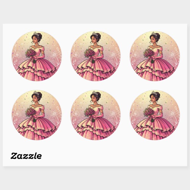Beautiful Mis Quince Años Celebration Design Classic Round Sticker (Sheet)