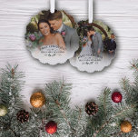 Beautiful Mistletoe First Christmas Mr & Mrs Photo Tree Decoration Card<br><div class="desc">Photo ornament celebrating your first Christmas as Mr & Mrs personalised with photo,  last name,  and the year with a pretty mistletoe branch. First Christmas photo ornament personalised with wedding photos. First Christmas as married photo ornament with a pretty mistletoe twig.</div>