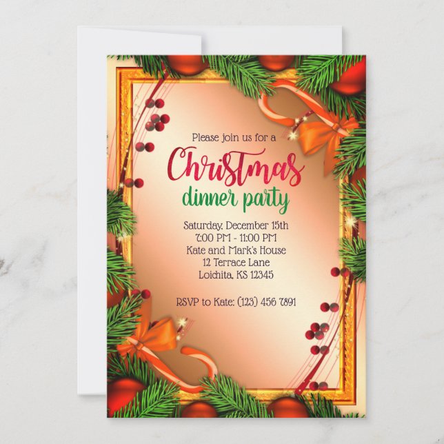Beautiful Mistletoe Frame Christmas Dinner Party Invitation (Front)