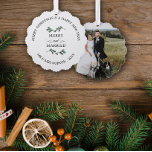 Beautiful Mistletoe Merry Married Christmas Photo Tree Decoration Card<br><div class="desc">Beautiful Merry & Married Christmas photo ornament celebrating your first Christmas as a married couple personalised with photo,  last name,  and the year with a pretty mistletoe branch. Merry Christmas mistletoe themed photo ornament personalised with a wedding photo.</div>