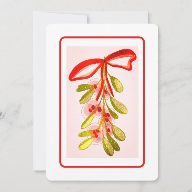Beautiful Mistletoe Plant Digital Painted Look Holiday Card (Front)