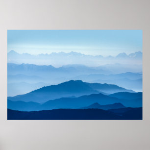 Beautiful Misty Mountain Range   Blue Gradient Poster