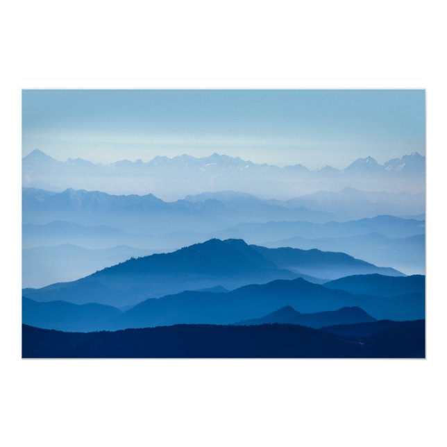 Beautiful Misty Mountain Range | Blue Gradient Poster (Front)