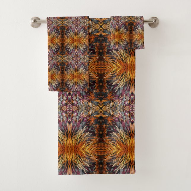 Beautiful Mixed Pattern Yellow Orange Brown Blue Bath Towel Set (Insitu)