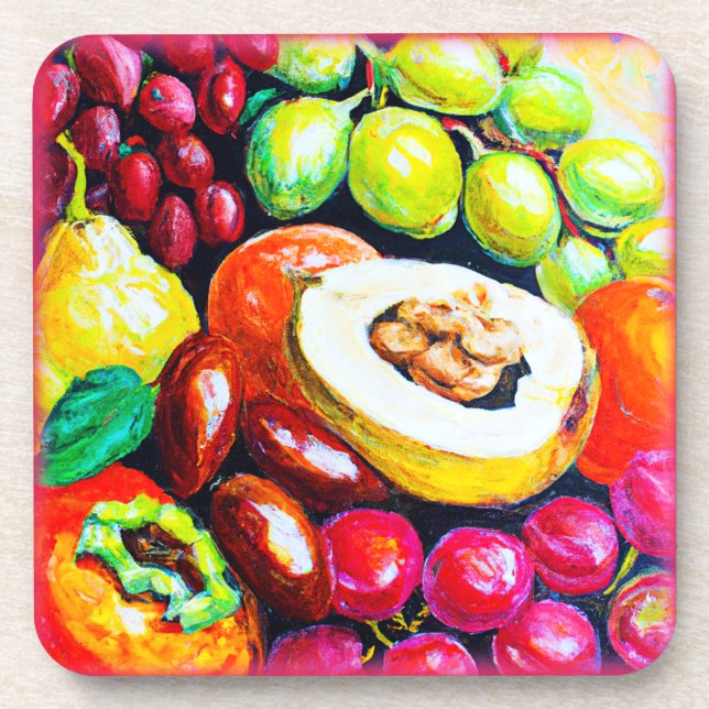 Beautiful Mixture of Grape Fruit Painting. Buy Now Coaster (Front)