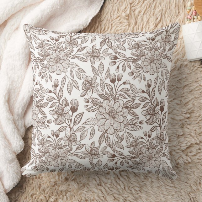 Beautiful Mocha Mousse Vintage Floral Cushion (Blanket)