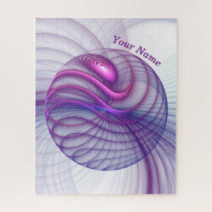 Beautiful Modern Abstract Fractal Art Pink Name Jigsaw Puzzle