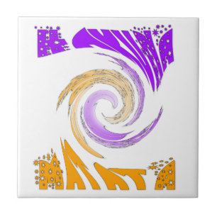 Beautiful Modern Art Design: Purple and Gold Whirl Tile