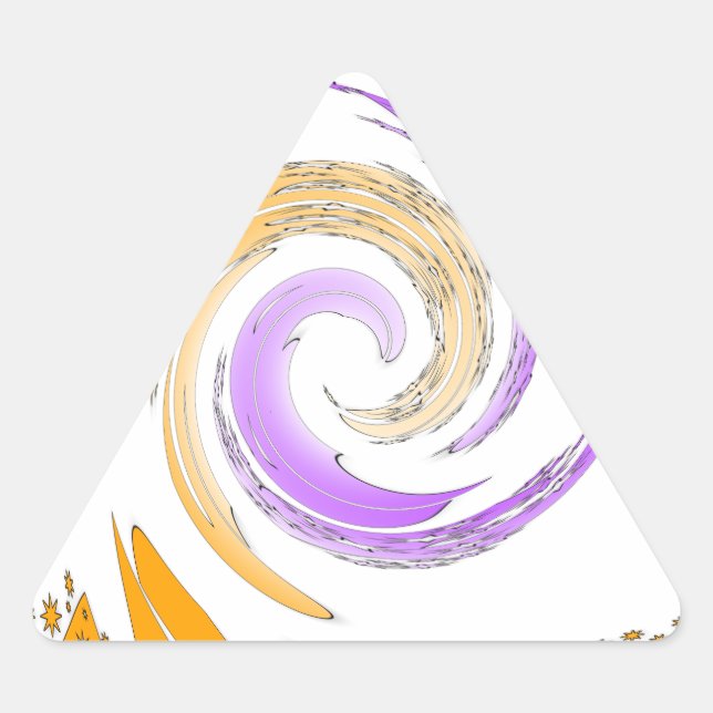Beautiful Modern Art Design: Purple and Gold Whirl Triangle Sticker (Front)