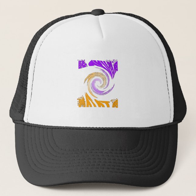 Beautiful Modern Art Design: Purple and Gold Whirl Trucker Hat (Front)
