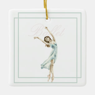 Beautiful Modern Ballerina Blue, Pink Geometric Ceramic Ornament