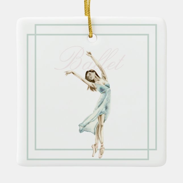 Beautiful Modern Ballerina Blue, Pink Geometric Ceramic Ornament (Front)