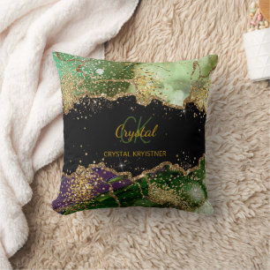 Beautiful Modern Black and Green Glitter Monogram  Cushion