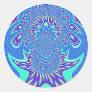 Beautiful Modern Cyan Blue batik Kaleidoscope Art Classic Round Sticker