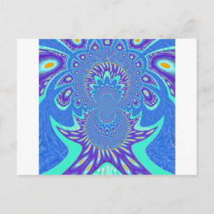 Beautiful Modern Cyan Blue batik Kaleidoscope Art Postcard