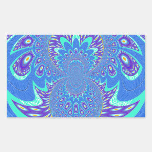 Beautiful Modern Cyan Blue batik Kaleidoscope Art Rectangular Sticker