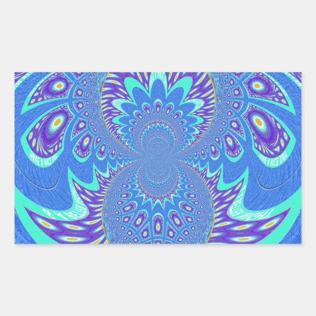 Beautiful Modern Cyan Blue batik Kaleidoscope Art Rectangular Sticker (Front)