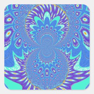 Beautiful Modern Cyan Blue batik Kaleidoscope Art Square Sticker